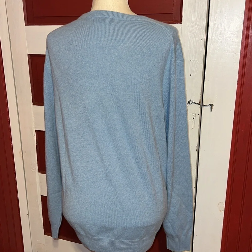 David Bishop V-Neck Blue Cashmere Sweater L